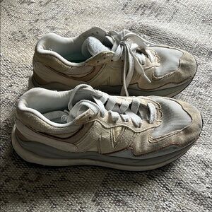 Cream and White New Balance Sneakers